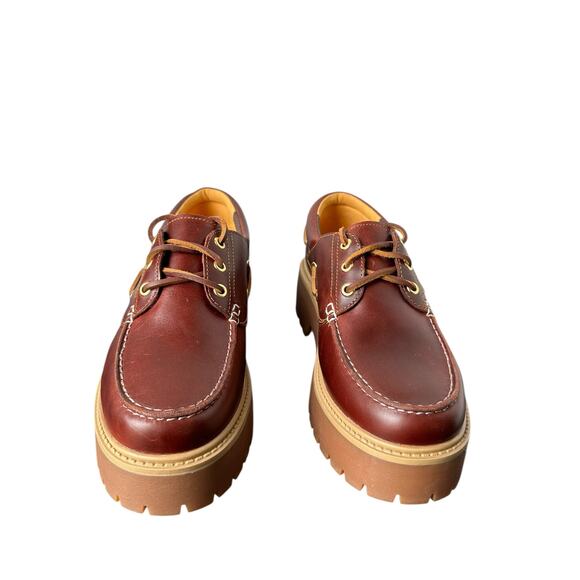 Timberland Women Leather Brown Stone Street Platform Boat Shoes Size 10-NWOT - Picture 2 of 8